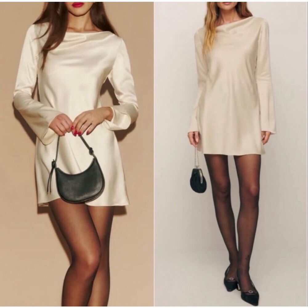 Reformation Cream Satin Mini Dress